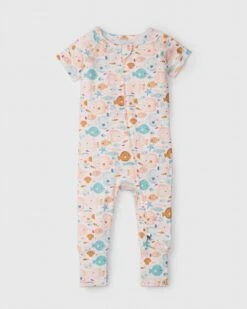 Short Sleeve Zipped Romper - Sun Kissed Shoal