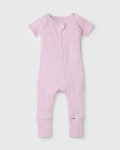 Waffle Short Sleeve Zipped Romper - Lilac