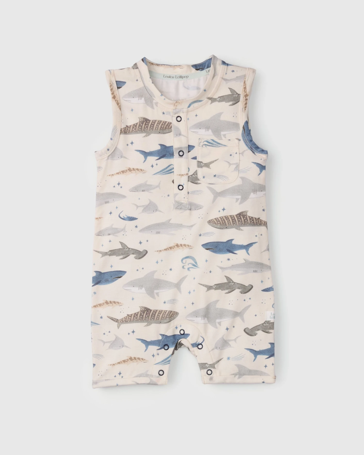 Short Romper - Smiley Sharks 1 Short Romper - Smiley Sharks