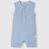 Waffle Short Romper - Blue Fog