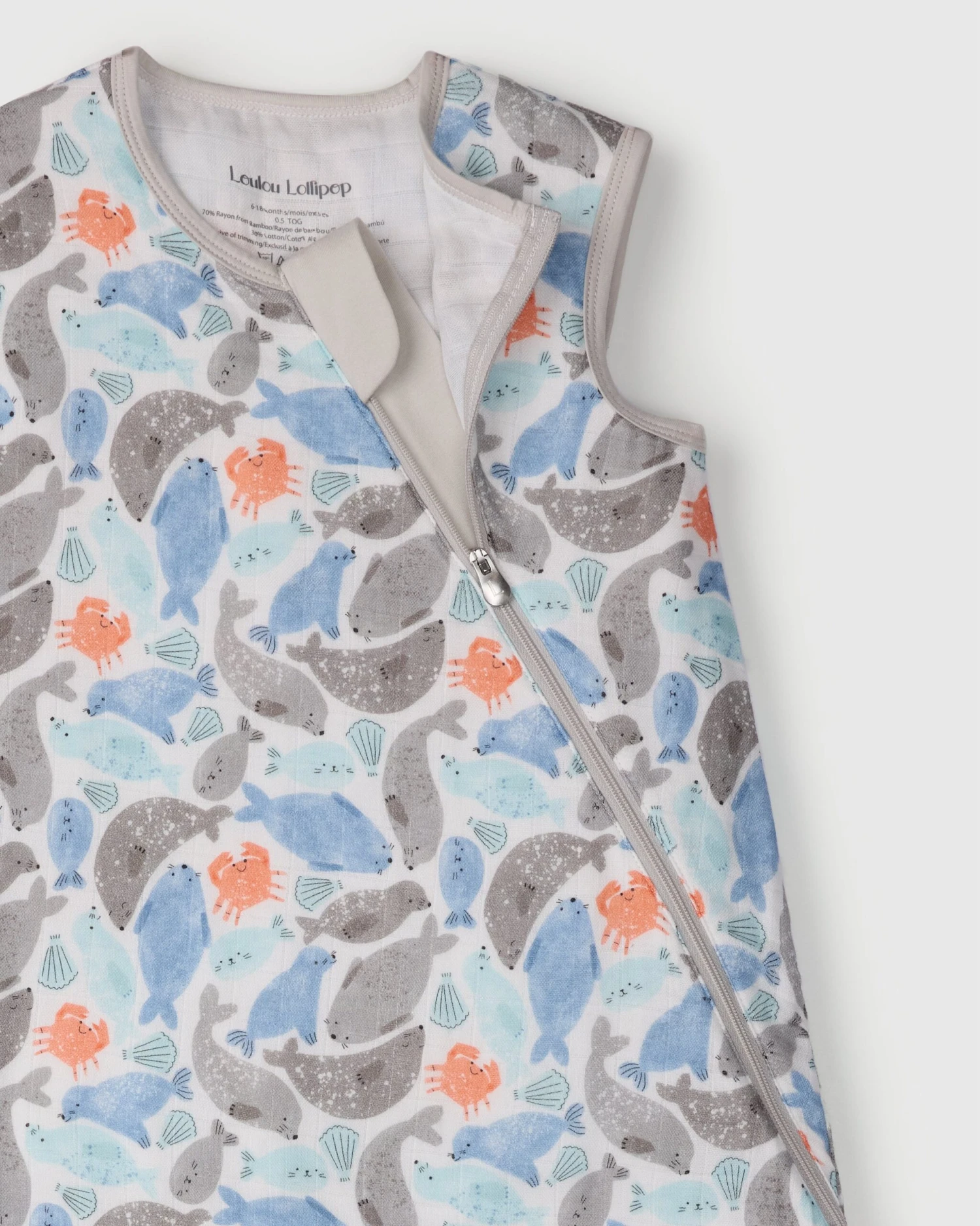 Muslin Lightweight Sleep Bag 0.5 TOG - Silly Seals 2 Muslin Lightweight Sleep Bag 0.5 TOG - Silly Seals - Image 2