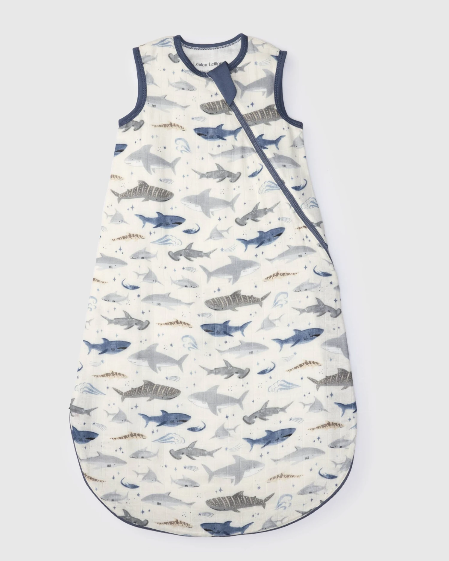 Muslin Lightweight Sleep Bag 0.5 TOG - Smiley Sharks 1 Muslin Lightweight Sleep Bag 0.5 TOG - Smiley Sharks