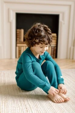 Waffle Long Sleeve Pajama Set - Peacock