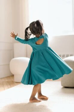 Waffle Long Sleeve Skater Dress - Peacock