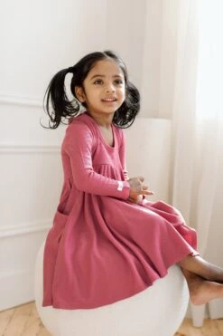 Waffle Long Sleeve Skater Dress - Mauvewood