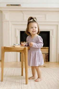 Waffle Long Sleeve Bodysuit Dress - Lavender