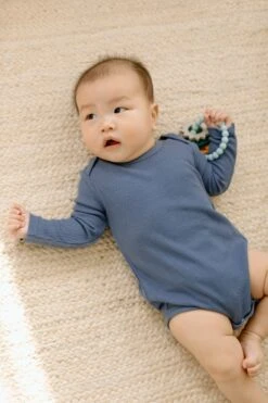 Waffle Long Sleeve Bodysuit - Denim Blue