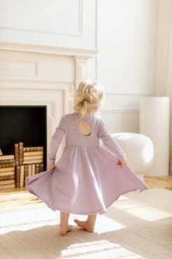 Waffle Long Sleeve Skater Dress - Lavender
