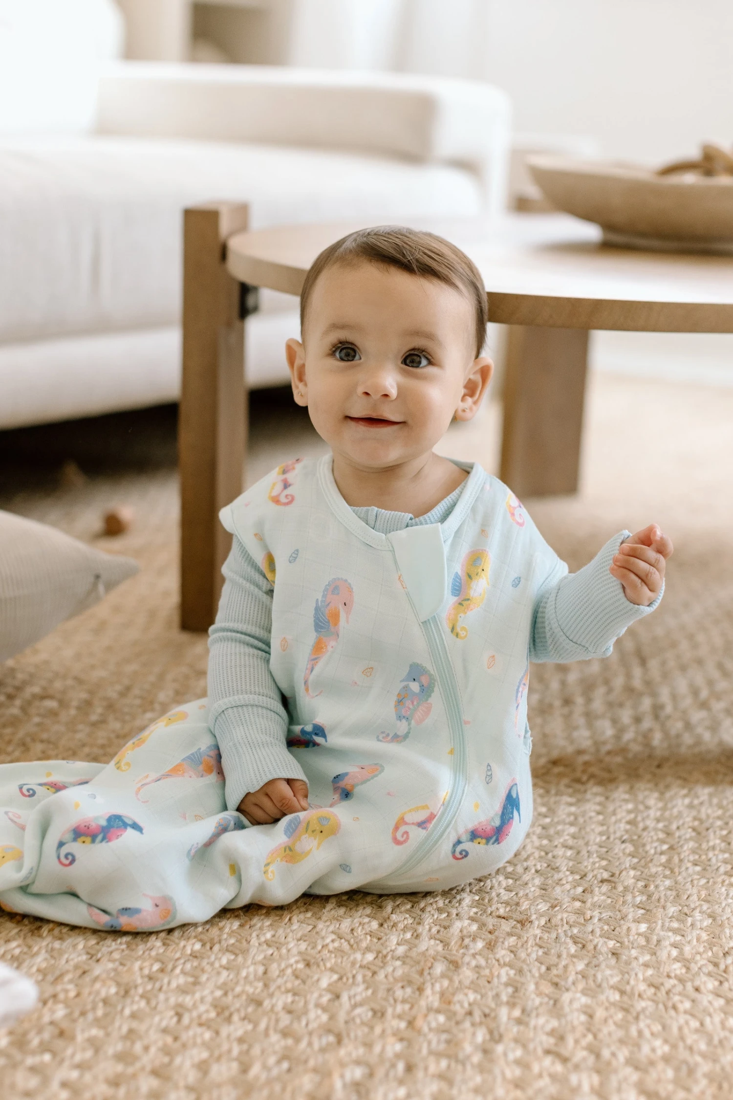 Muslin Lightweight Sleep Bag 0.5 TOG - Painterly Seahorses 3 Muslin Lightweight Sleep Bag 0.5 TOG - Painterly Seahorses - Image 3