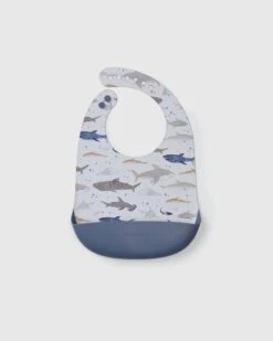 Silicone Bib Printed - Smiley Sharks