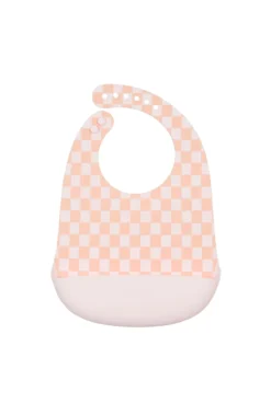 Silicone Bib Printed - Pink Checkerboard