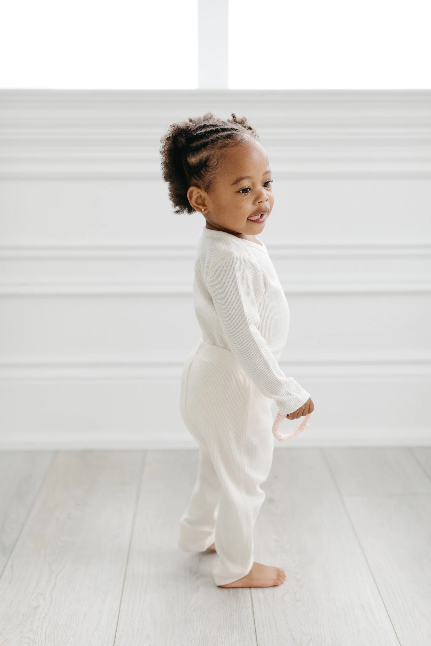 Waffle Long Sleeve Bodysuit - Coconut Milk 1 Waffle Long Sleeve Bodysuit - Coconut Milk