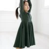 Waffle Long Sleeve Skater Dress - Spruce Green