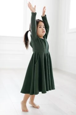 Waffle Long Sleeve Skater Dress - Spruce Green